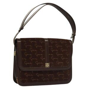 Authentic GIVENCHY Shoulder Bag Suede Brown Gold